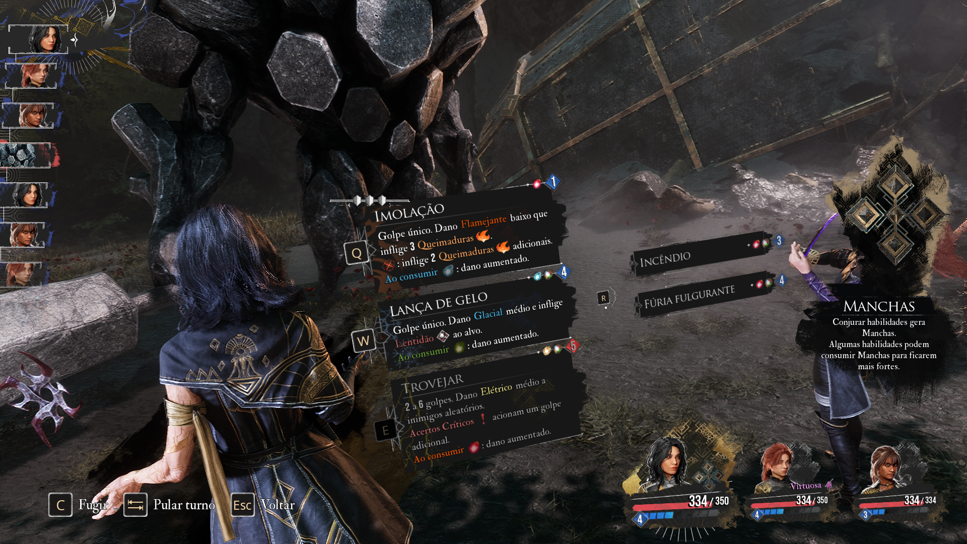 Menu de opções de Ataque de Lune